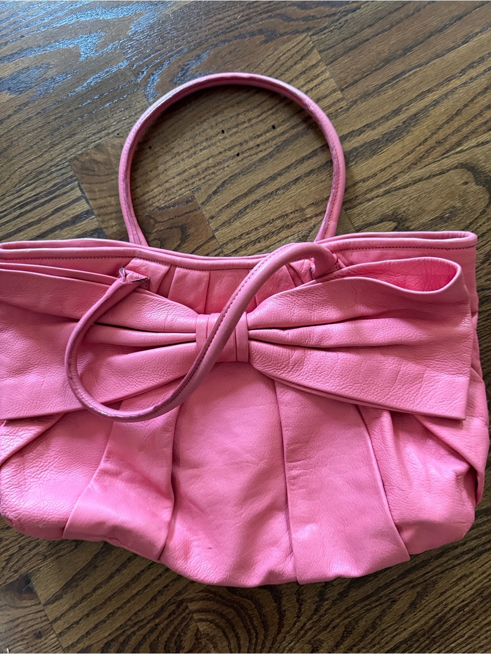 Valentino leather Pink Pleated Bow Tote Bag - Women
